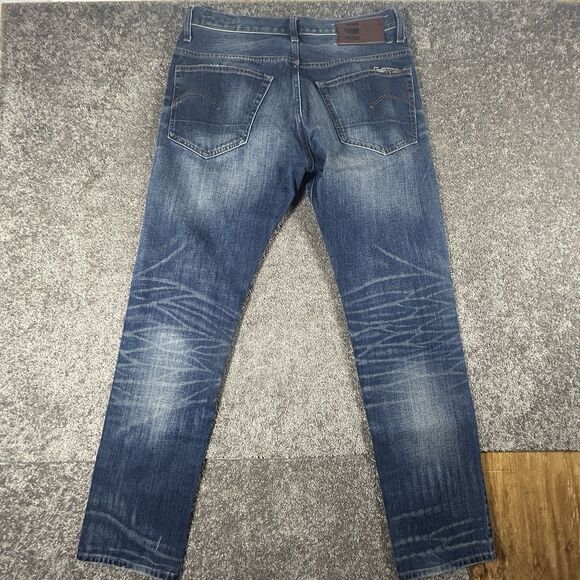 G Star RAW 3301 Jeans Men 34x32 Blue 3301 Slim Straight Stretch Denim Whiskered - Picture 5 of 16